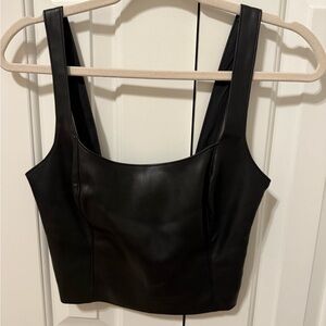 Abercrombie & Fitch Black Faux Leather Square-Neck Crop Cami